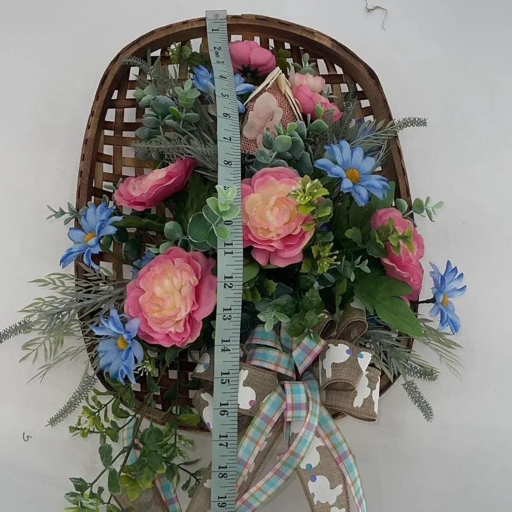Floral Spring Easter Tobacco Basket Wall Door Decoration Handmade by Me New Pink